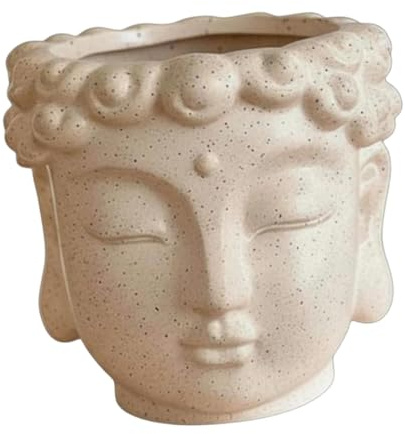 Ziociura Buddha Kopf Blumentopf, Skulpturen Pflanzgefäß Aus Vinyl, Kleine Vase, Dekofigur, Pflanzenarrangement, Geeignet für Büro, Arbeitszimmer, Wohnzimmer, Beige