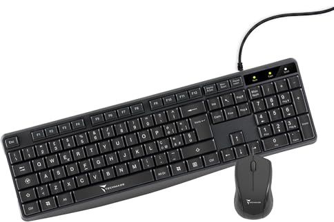 Techmade Kit Combo Tastiera e Mouse Wireless per Windows e Mac | Mouse ergonomico| Tastiera Dimensioni Standard | Tastierino | Layout Italiano QWERTY (Usb - CONNETTIVITA CON FILO)
