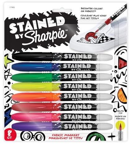 Sharpie Stained Fabric Markers, Brush Tip, Assorted Colors, 8 Count