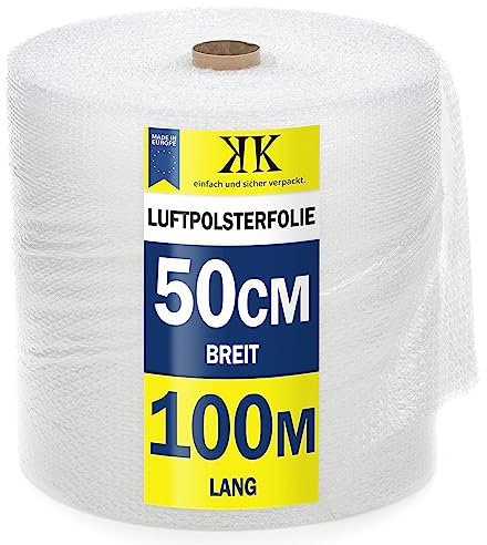 KK Verpackungen 4X Rollen Luftpolsterfolie 50 cm x 100 m, Qualität - 50my