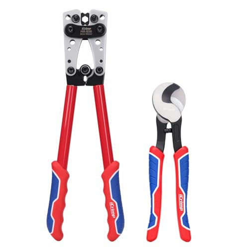 iCrimp Battery Cable Lug Crimping Tool for 8, 6, 4, 2, 1, 1/0 AWG Heavy Duty Wire Lugs, Battery Terminal, Copper Lugs with Wire Shear Cutter