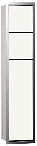 Emco Asis 150 Unterputz-Schrankmodul, Badezimmerschrank als Toilettenpapierhalter & Klobürstenhalter mit extra Fach, Hochschrank mit Push to Open-Funktion, optiwhite, Chrom / Weiß