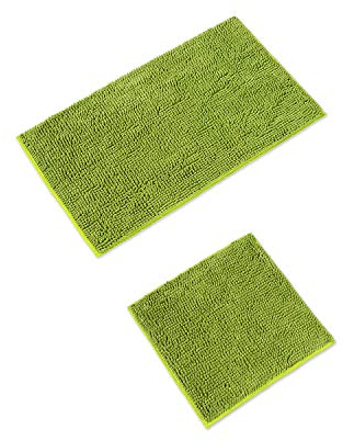 WohnDirect Badematten Set 2 teilig Grün • WC Vorleger (45x45cm), Badematte (50x80cm) • rutschfest waschbar Badezimmerteppich OHNE WC-Ausschnitt