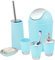 Kabalo Blue 6 Piece Bathroom Shower Accessory Set Bath Accessories - Bin, Soap Dispenser & Dish, Toilet Brush, Toothbrush Holder, Tumbler Cup