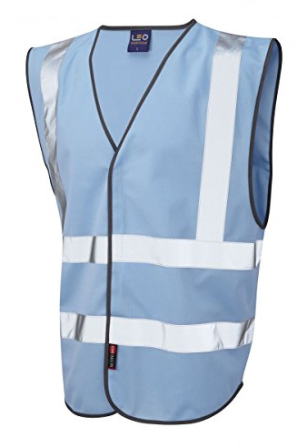 Leo Workwear PILTON Single Colour Knitted Polyester Reflective Waistcoat, L, Sky