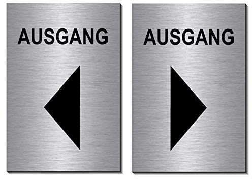 2er Set-Ausgang-Pfeil links-rechts-Symbol-Laden-Geschäft-Schild 150 x 100 x 3 mm-Aluminium Edelstahloptik silber mattgebürstet Hinweisschild-Warnschild (2er Set Nr. 11 = 2 Stk. mit Klebepats)