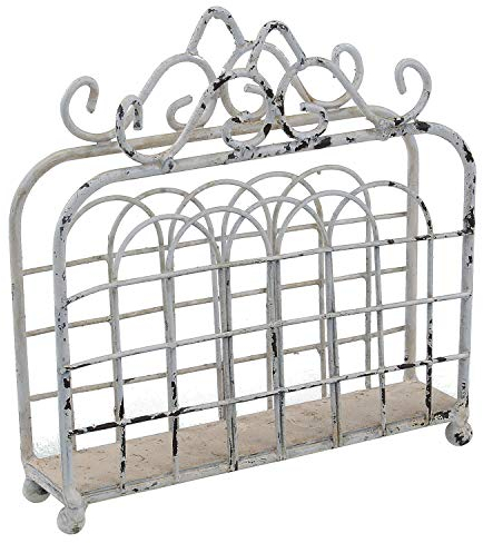 MACOSA SA807 Vintage Servietten-Ständer Antik-Weiß |Used-Look Landhaus Shabby-Chic | Metall | Servietten-Halter Servietten-Korb Serviettenspender