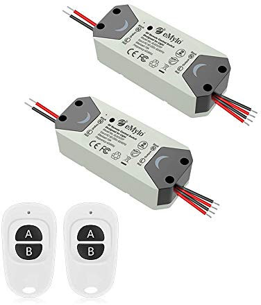 eMylo Interruptor de relé inalámbrico inteligente RF 220V Interruptor de control remoto de 2 canales 90-250V Interruptor de relé de RF Automatización del hogar 433 MHz con dos transmisores 2 paquete