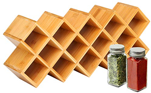 Bossjoy Bamboo Countertop Spice Rack Organizer,Free Standing Spice Organiser Holder, Kitchen Shelf Herbs Spice Bottle Jars Storage Tidy Condiment holder for Countertop Cabinet, 43.5 * 18.5 * 9.5cm