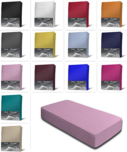 one-home Jersey Spannbettlaken Spannbetttuch Bettlaken weich 100% Baumwolle Rundumgummi, Maße:90-100 x 200 cm, Farbe:Rosa
