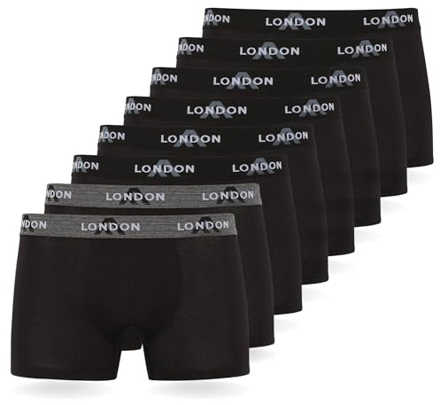 FM London 4/8-Pack Mens Boxers with Elastic Waist - Soft Boxer Shorts Men, Stretch Fit Underwear for Everyday Wear - Fitted Hipster Underwear