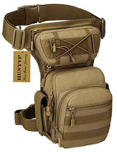 Huntvp® Taktisch Beintasche Militär Beinbeutel MOLLE Hüfttasche Sport Tactical Leg Bag Armee Beintaschen Wasserdicht Gürteltasche Werkzeugtasche Tasche für Bein Herren Damen Motorrad, Typ-2-Braun