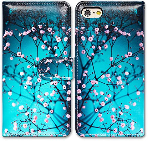 BCov iPhone SE Case, Flip Phone Case Wallet Cover with Card Slot Holder Kickstand - Plum Blossom Flower Leather for 4.7 iPhone SE 2020/8/7