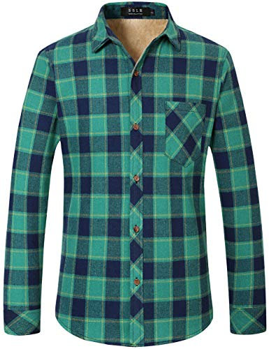 SSLR Chemise en polaire pour homme - Doublure à carreaux - Chemise thermique à manches longues, Bleu et vert., XL