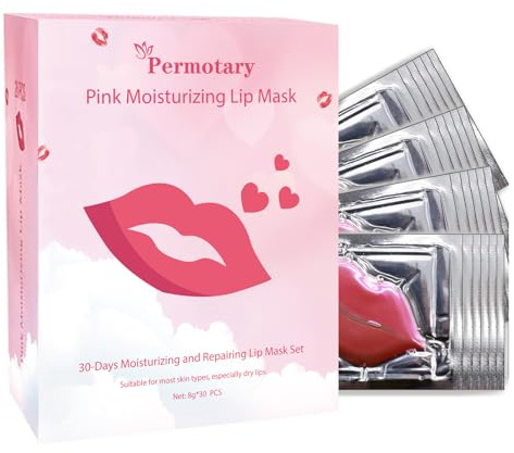 Permotary 30 PCS Collagen Lip Mask Crystal Lip Care Gel Pads for Moisturizing & Reducing Chapped, Smoothing Fine Lines-Mouth Patches for Firms & Hydrate and Plump