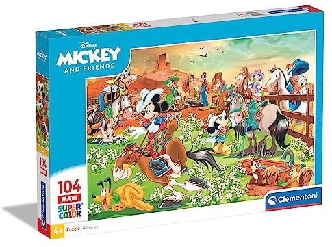 Clementoni 23759 Maxi Mickey & Friends – Puzzle 104 Teile ab 4 Jahren, farbenfrohes Kinderpuzzle mit extra großen Puzzleteilen, Geschicklichkeitsspiel für Kinder
