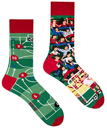 Spox Sox Casual Unisex für Damen und Herren – lustige, mehrfarbige, bunte, verrückte, unterschiedliche, gemusterte Socken für Individualisten, Gr. 44-46, Fußball