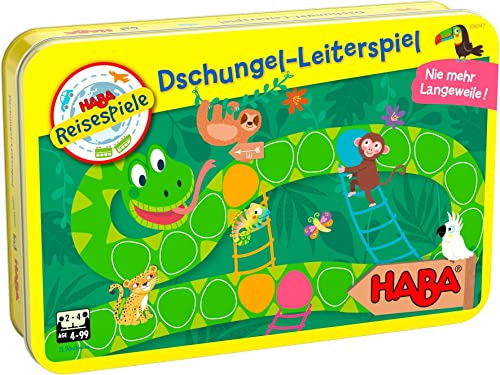 Dschungel-Leiterspiel (Kinderspiel): 2 Magnet-Spielpläne, 4 magnetische Dschungeltiere, 1 magnetische Drehscheibe mit Drehpfeil, 1 Spielanleitung