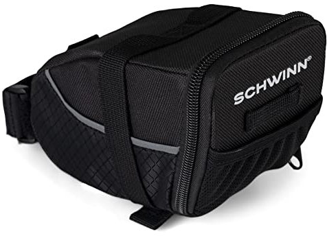 Schwinn Bike Bag, Pannier and Storage, Easy to Attach, Hold Cell Phones, Snacks, Wallet, Mounted Bicycle Accessories Seat Pack, Black