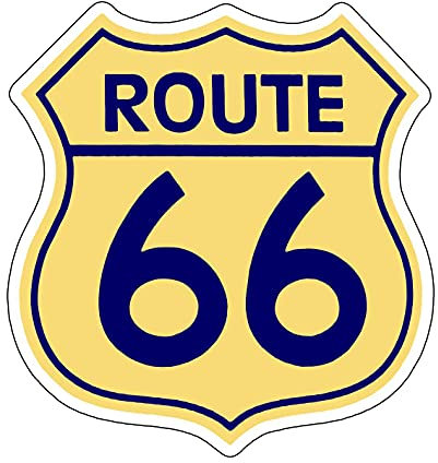 AMA SHOP Adesivo Sagomato Route 66 colore giallo vintage strada 66 | Adesivi per Auto | Sticker per Casco, Moto, Camper | Adesivo in PVC con bordo bianco per Decalcomania Parete, Murale