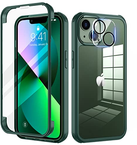 seacosmo für iPhone 13 Hülle mit eingebautem Panzerglas Displayschutz und Kamera Schutzfolie [9H HD], 360 Grad Handyhülle Ganzkörper Stoßfeste iPhone 13 Case - Grün