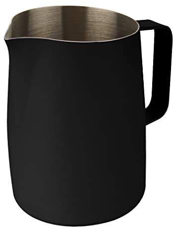 Dianoo Milk Frothing Pitcher With Handle, 600ml Stainless Steel Steaming Pitcher, Espresso Milk Frother Cup For Coffee Cappuccino Latte Art, Black