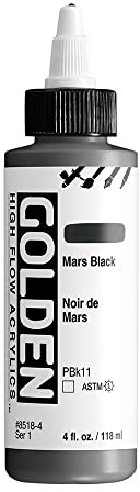 GOLDEN Flacon de peinture acrylique professionnelle à haut débit Noir Mars 118 ml