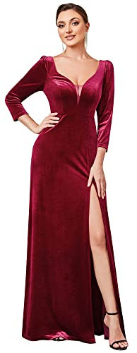 Ever-Pretty Women's Empire Waist Long Sleeve A Bustier Thigh High Slit A Line Stunning Bridesmaid Dresses Burgundy 12UK