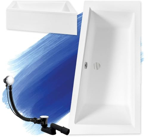 Baignoire d'angle Intima - 160 x 90 cm - En acrylique blanc - Avec tablier en acrylique blanc et pieds et bonde automatique exclusive chromée - Fabriqué en UE - 4 en 1