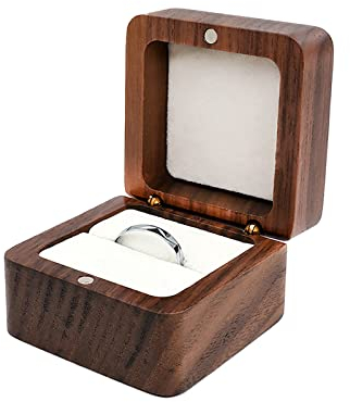 FuninCrea Personalisierte Holz Ring Box, kleine Verlobungs Ringschatulle mit Single Slot, Quadratische Hochzeit Ring Schachtel Retro Ring Geschenkbox für Hochzeitszeremonie, Valentinstag (weiß)