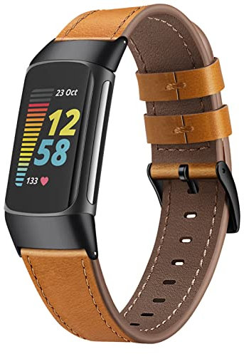 FINTIE Ersatz-Armband für Fitbit Charge 6/5, echtes Leder, Braun