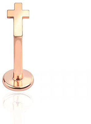 BlackAmazement 316L Edelstahl Labret Ohrstecker Tragus Helix Monroe Piercing Kreuz Cross Silber Gold Schwarz Damen (Farbe Rosegold - Stablänge 6mm)