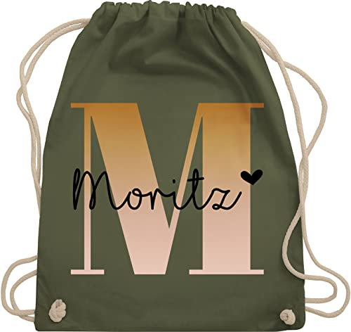 Turnbeutel Rucksack - Initialen - Name und Buchstabe I Geschenk Anfangsbuchstabe - Unisize - Olivgrün - sporttasche für schule kindergarten bag namenstag m turnsäckchen tasche krippe