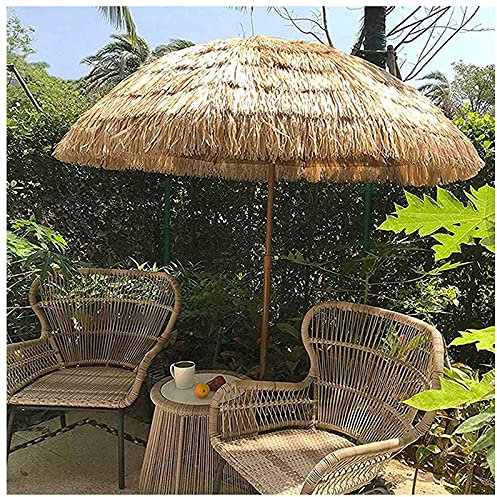 ATAAY Sombrilla de Paja Hawaiana Redonda de 6 pies/1,8 m, sombrilla de jardín de Color Natural, sombrilla Plegable para Exteriores, para sombrilla, Playa, Patio
