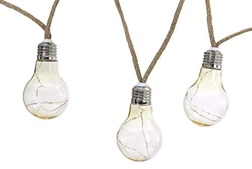 Dehner Solar-Lichterkette Manaus, mit 10 warmweißen Glühbirnen, IP44, Kunststoff/Hanf, Farben Natur/transparent/Silber