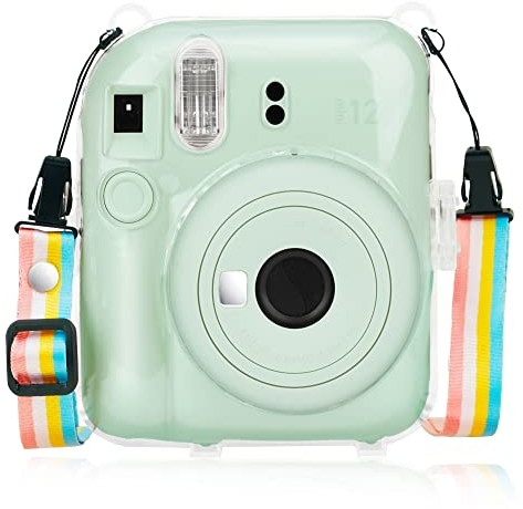 Yosuny Portable Transparente Tasche Kompatibel mit Fujifilm Instax Mini 12 Sofortbildkamera Zubehör, Hartschalenkoffer, Schulterriemen und Aufkleber Dekoration Set (Transparent)