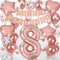 8th Birthday Decorations for Girls, Rose Gold 40 Inch Age 8 Foil Balloons with Happy Birthday Banner and Butterfly Stickers, for Baby Shower, Girls Women Party Decorations
