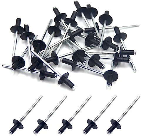 BESTYCHAO 50pcs Rivets aveugles en aluminium avec large bride 3.2mm x 8mm, Paquet de 50 (Noir)