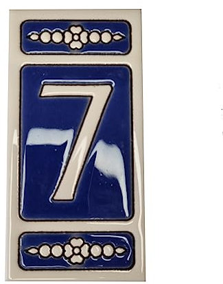 Spanish Hand-painted Atalaya m-3 Ceramic 11 x 5.5 cm or 2.16 x 4.33 inch House Number Tiles (Number 7 tile)