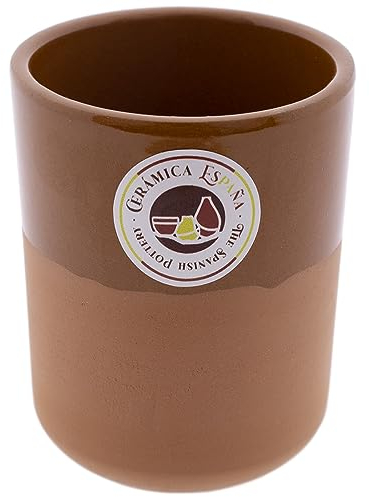 CERÁMICA ESPAÑA | Vaso de cerveza | Vaso barro rojo Filo Miel - Modelo M03 | Jarras de cerveza en barro rojo | Vasos de agua | 300 ml