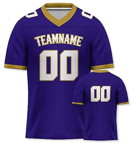 American Football Trikot Personalisierte Football Trikot Uniformen Personalisierte Teamname Nummer Shirts Hip Hop Shirts für Herren Damen Kinder violett Gold