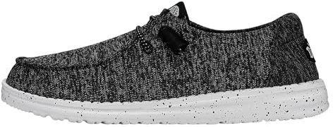 HEYDUDE Wendy Sport Knit Damen - Slip on Flache Schuhe - Mokassin Stil, Black/White, 38