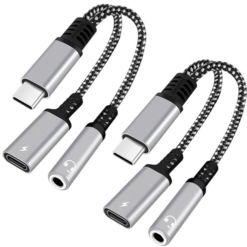Violotoris 2 Pcs Headphone Jack to Usb C, Usb-C to 3.5mm Headphone Jack Adapter, 2 in 1 Usb Type-C, Hifi Audio, Fast Charging, for S23 S22 S21 S20 Ultra