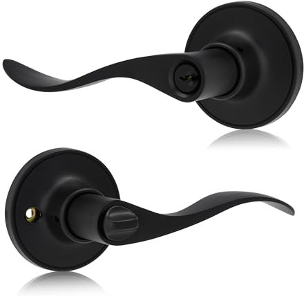 XFORT Cabriole Entrance Knob Set Matt Black, Door Knob with Lock for Internal Wooden Doors, Complete Set with Tubular Latch and 3 Keys
