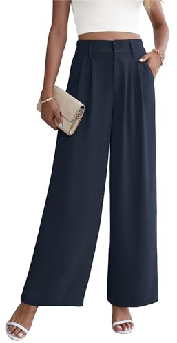 Yommay Pantalon de travail confortable et élégant pour femme - Pantalon de costume taille haute avec poches, bleu marine, XL