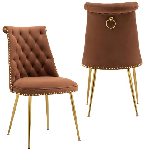 SUPPNEED Esszimmerstuhl, Samtstuhl, 2er Set Sessel, Küchenstuhl mit Metallbeinen, gepolsterter Wohnzimmersessel mit Rückenlehne für Esszimmer, Küche, Schlafzimmer, Kaffeefarbe