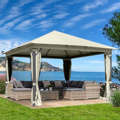 BRAST® Pavillon Aluminium Infinity 3x4m oder 4x4m | viele Modelle & Farben | inkl. Moskitonetz | wahlweise LEDs | wasserdicht | stabil | UV-Schutz | 3x4m Beige