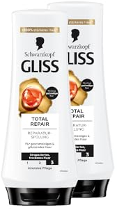 Gliss Spülung Total Repair (2x 200 ml), Haarspülung repariert trockenes, strapaziertes Haar, Pflegespülung für bis zu 90% weniger Haarbruch