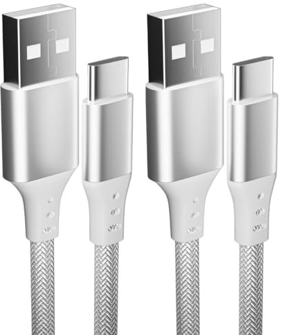 White 2M USB A to USB C Charger Cable [2 Pack] - Fast Charging, Braided Type C Cable for iPhone 15 Plus Pro Max, Samsung Galaxy S23 S22, Switch, PS5, Huawei, Google Pixel 6/7/8 Pro
