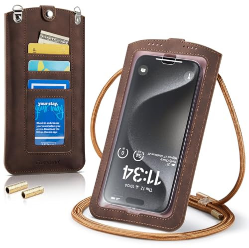 Casecond Handytasche zum Umhängen Universal Handy Tasche Kleine Umhängetasche Damen mit Handykette Touchscreen für iPhone 16 15 14 13 Pro Max Samsung Z Flip 5 S24 Ultra Xiaomi Redmi Bis zu 7.5 Kaffee